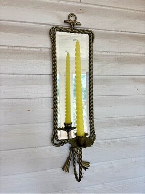 Hollywood Regency Wall Sconce in Brass Toned Metal- Twisted Rope Design, MCM